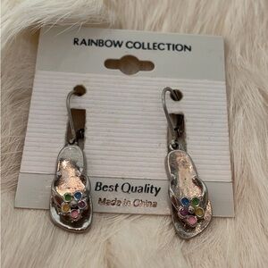 Silver Tone Flip Flop Earrings. Y2K